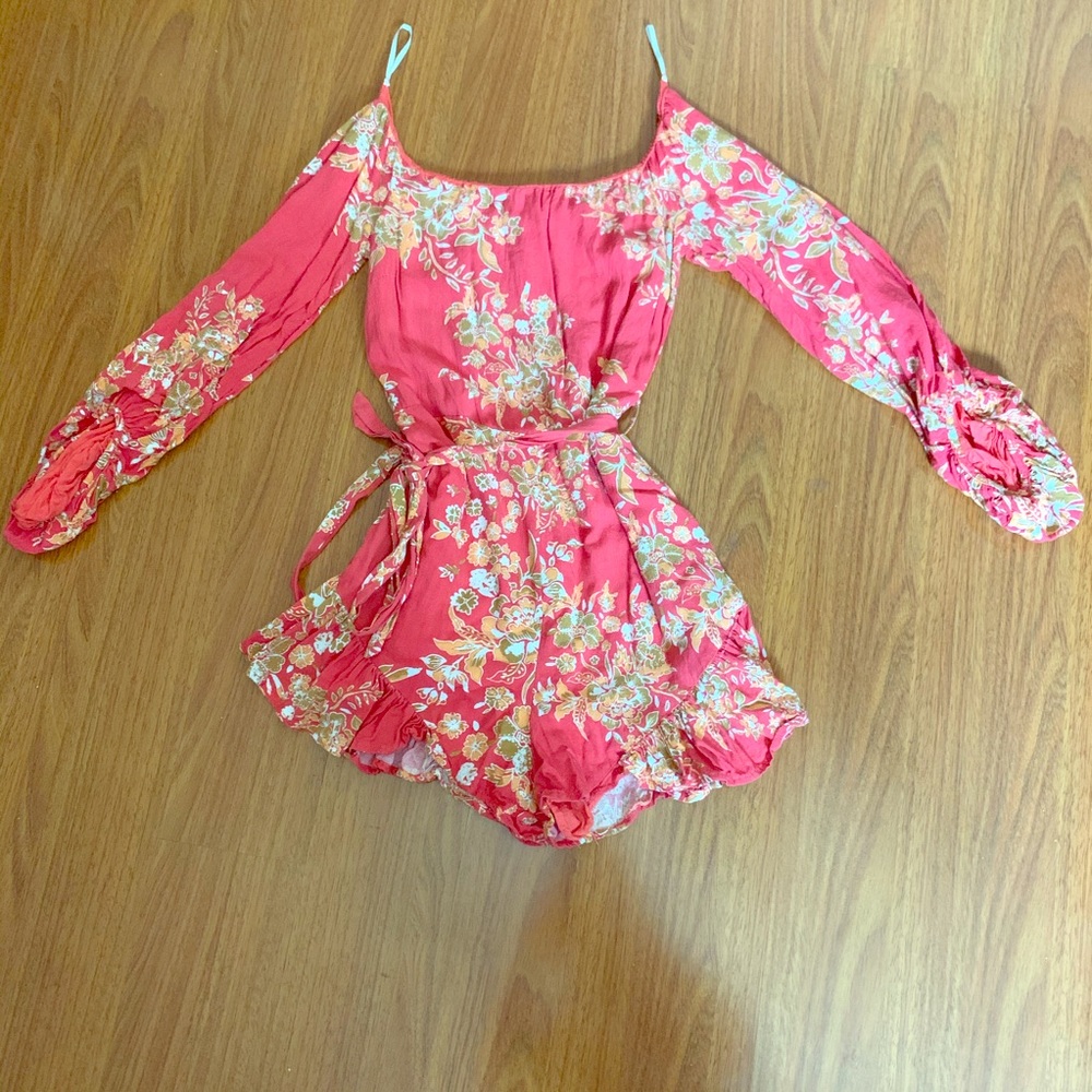 Floral short long sleeve romper